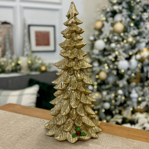 16.5" H Champagne Shimmer Tree w/ Touch of Holly for Just Jill