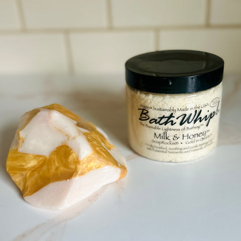 Soap Rocks Milk and Honey Bath Whip and Soap Gift Set