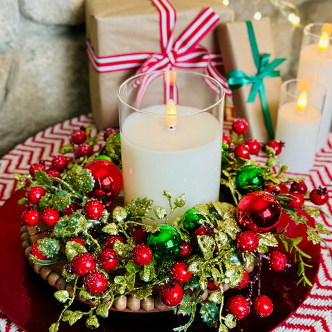 Set of 2 Red & Green Ornament Ball Candle Rings for Just Jill
