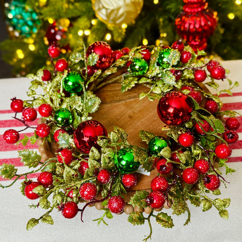 Set of 2 Red & Green Ornament Ball Candle Rings for Just Jill