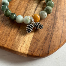Load image into Gallery viewer, PowerBeads by jen Petites Juniper Jade with Silvertone Pinecone Duo
