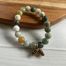 Load image into Gallery viewer, PowerBeads by jen Petites Juniper Jade Bracelet with Goldtone Pinecone Duo
