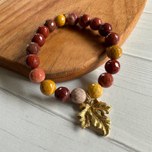 Load image into Gallery viewer, Power Beads by jen Petites Mookaite Jasper with Leaf Charm Bracelet

