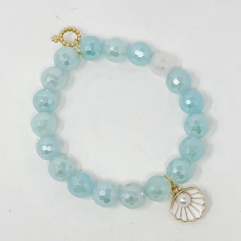 PowerBeads by jen Petites Faceted Icy Blue Agate with Shell Charm