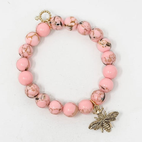 PowerBeads by jen Petites Pink Mosaic Agate with Queen Bee Charm