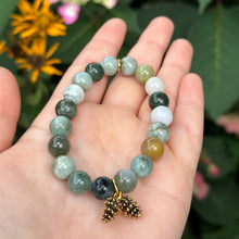 Load image into Gallery viewer, PowerBeads by jen Petites Juniper Jade Bracelet with Goldtone Pinecone Duo
