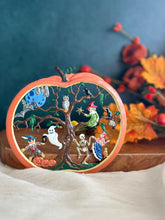 Load image into Gallery viewer, Halloween Pumpkin Wall Hanging Hand Painted Germany Pewter Wall Hanging
