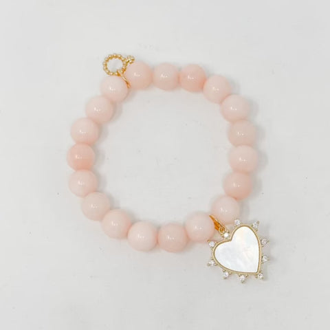 PowerBeads by jen Petites Rosey Pink Gemstone Bracelet with Heart