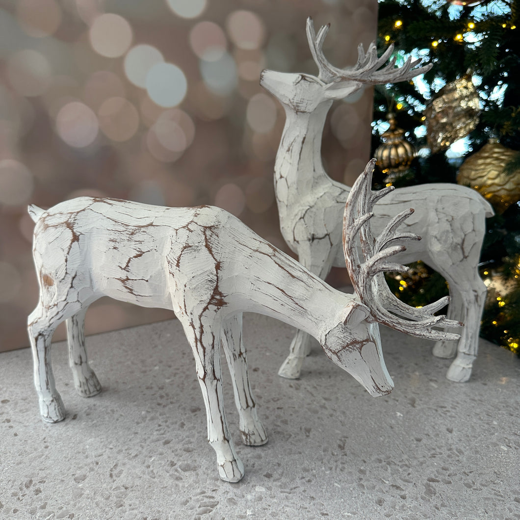 Set of 2 White Carved Rustic Reindeer for Just Jill