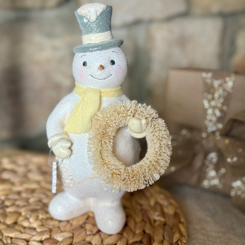 Set of 2 Snowman w/ Bottlebrush Tree and Wreath for Just Jill