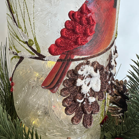 Frosted Glass Cardinal Vase w/ Lights for Just Jill