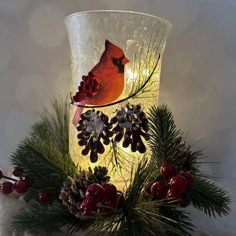 Frosted Glass Cardinal Vase w/ Lights for Just Jill