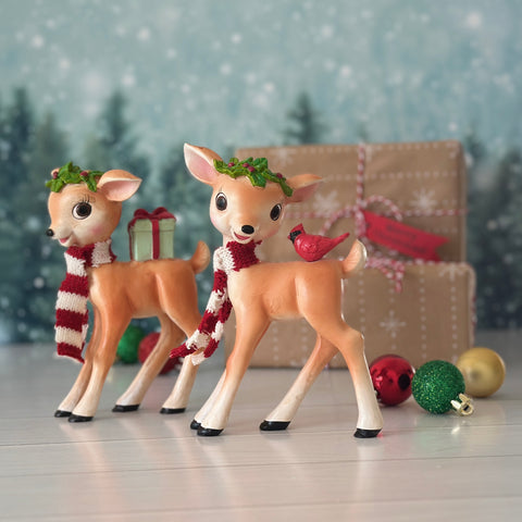 Set of 2 Vintage Inspired Reindeer with Striped Scarf for Just Jill