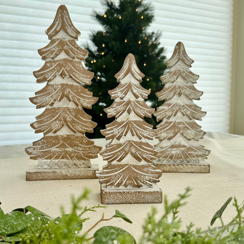 Set of 3 Whitewashed  Wood Trees for Just Jill