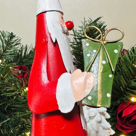 Set of 2 Red and Green Metal Cone Santas for Just Jill