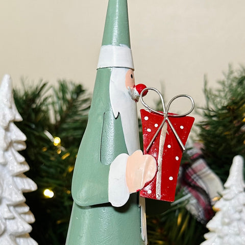 Set of 2 Red and Green Metal Cone Santas for Just Jill