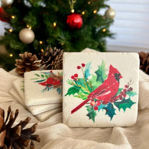 Christmas Cardinal Coasters 4pc Set for Just Jill