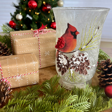 Frosted Glass Cardinal Vase w/ Lights for Just Jill