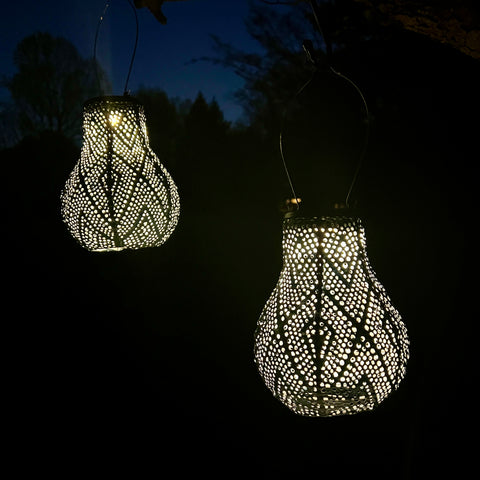 LUMIZ Battery Powered LED Set of 2 Bulb Shaped Lanterns