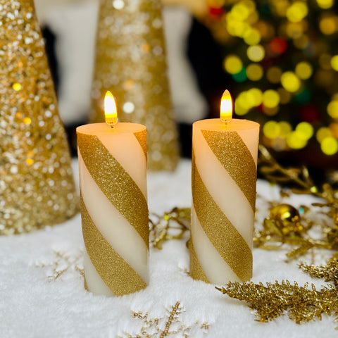 Set of 2 5" Petite Stripe Flameless Pillar Candles for Just Jill