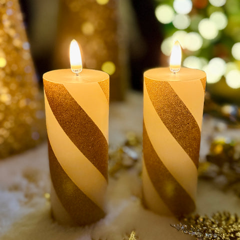 Set of 2 5" Petite Stripe Flameless Pillar Candles for Just Jill