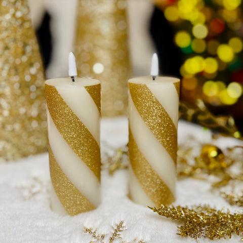 Set of 2 5" Petite Stripe Flameless Pillar Candles for Just Jill