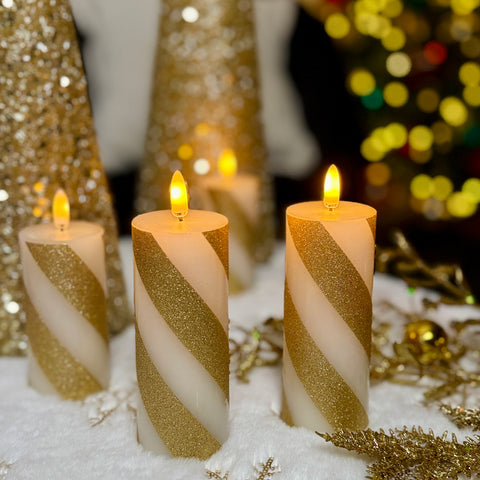 Set of 2 5" Petite Stripe Flameless Pillar Candles for Just Jill