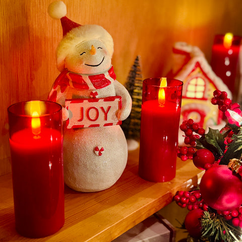 Set of 2 5" Petite Red Glass Flameless Pillar Candles for Just Jill