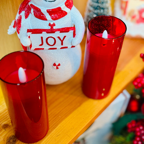 Set of 2 5" Petite Red Glass Flameless Pillar Candles for Just Jill