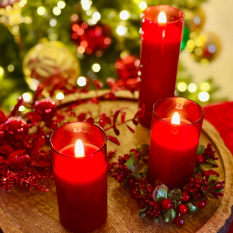 Set of 2 4" Petite Red Glass Flameless Pillar Candles for Just Jill