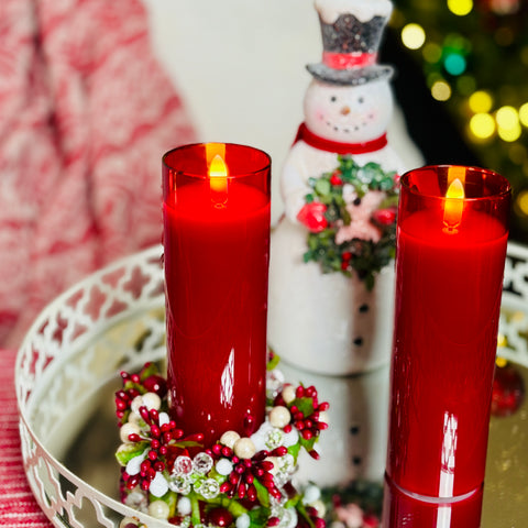 Set of 2 6" Petite Red Glass Flameless Pillar Candles for Just Jill