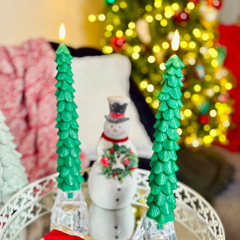 Set of 2 Flameless Christmas Tree Tapered Candles