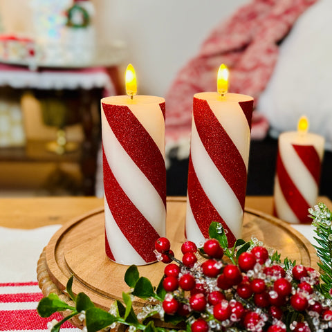 Set of 2 5" Petite Stripe Flameless Pillar Candles for Just Jill