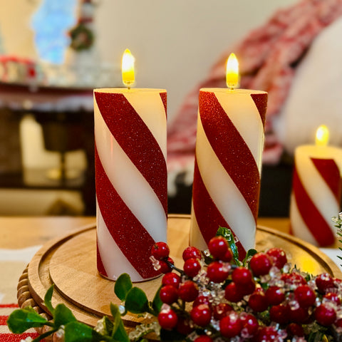 Set of 2 5" Petite Stripe Flameless Pillar Candles for Just Jill