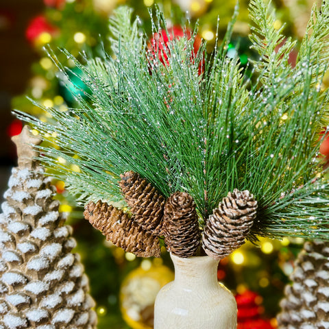 Set of 2 14" Frosted Mixed Greens & Pinecone Picks for Just Jill