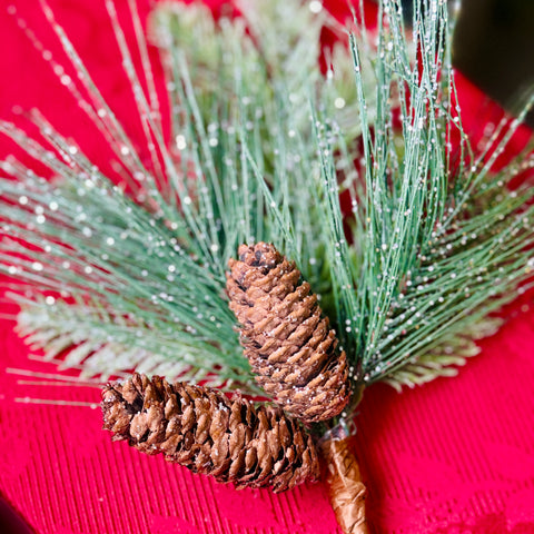 Set of 2 14" Frosted Mixed Greens & Pinecone Picks for Just Jill