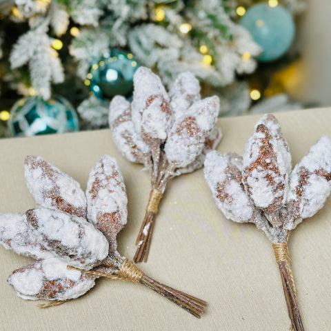 Set of 3 Snowy Pine Cone Clusters Picks for Just Jill-BOGO OFFER