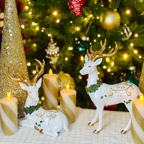 Set of 2 Poinsettia Deer w/ Swirl Design for Just Jill