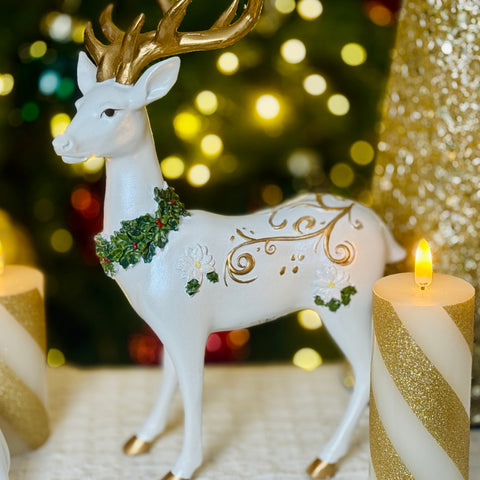 Set of 2 Poinsettia Deer w/ Swirl Design for Just Jill