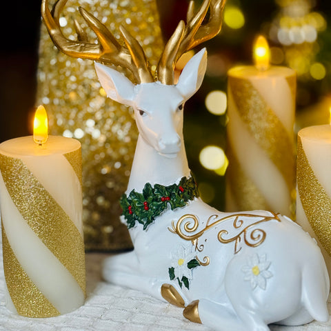 Set of 2 Poinsettia Deer w/ Swirl Design for Just Jill