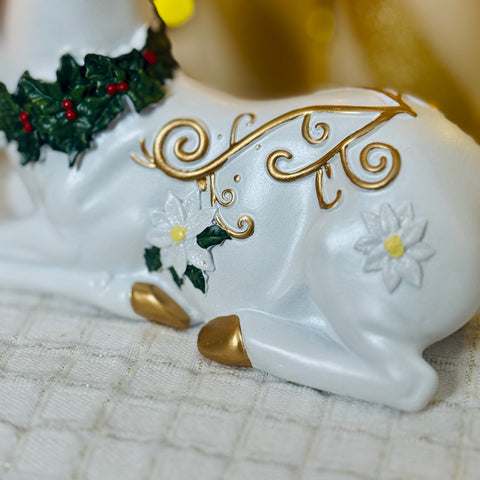 Set of 2 Poinsettia Deer w/ Swirl Design for Just Jill