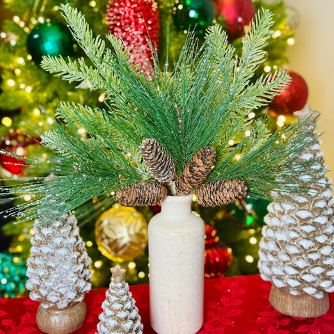 Set of 2 14" Frosted Mixed Greens & Pinecone Picks for Just Jill