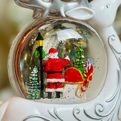 Lighted Swirl Deer w/ Santa and Sleigh in Globe for Just Jill