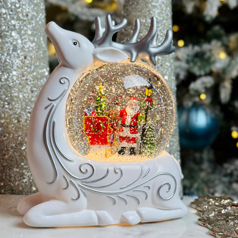Lighted Swirl Deer w/ Santa and Sleigh in Globe for Just Jill