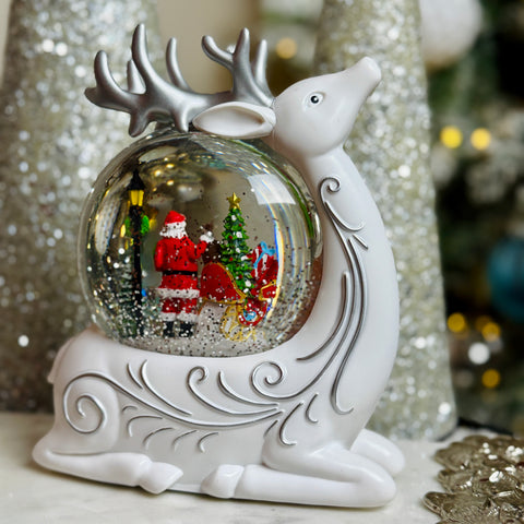 Lighted Swirl Deer w/ Santa and Sleigh in Globe for Just Jill