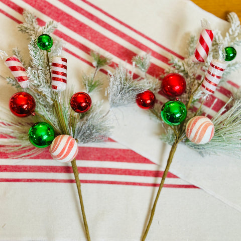Set of 2 Frosted Pine & Peppermint Picks for Just Jill-BOGO OFFER