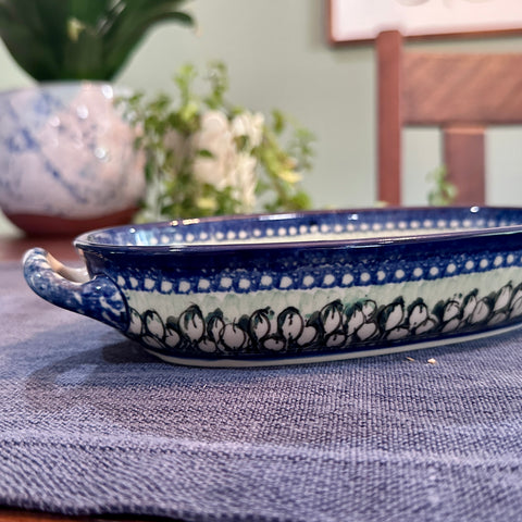 Polish Pottery Signature Oval Vegetable Au Gratin w/ Handles