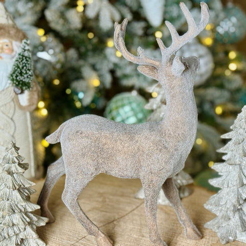 Set of 2 Resin Winter Flocked Deer for Just Jill