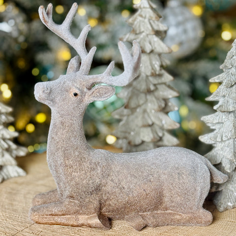 Set of 2 Resin Winter Flocked Deer for Just Jill