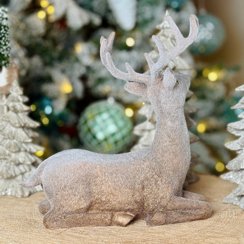 Set of 2 Resin Winter Flocked Deer for Just Jill